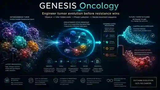 GENESIS Oncology: heterogeneous tumor, hidden reservoirs, evolutionary state manifold, evidence-gated treatment sequencing and future tumor outcomes